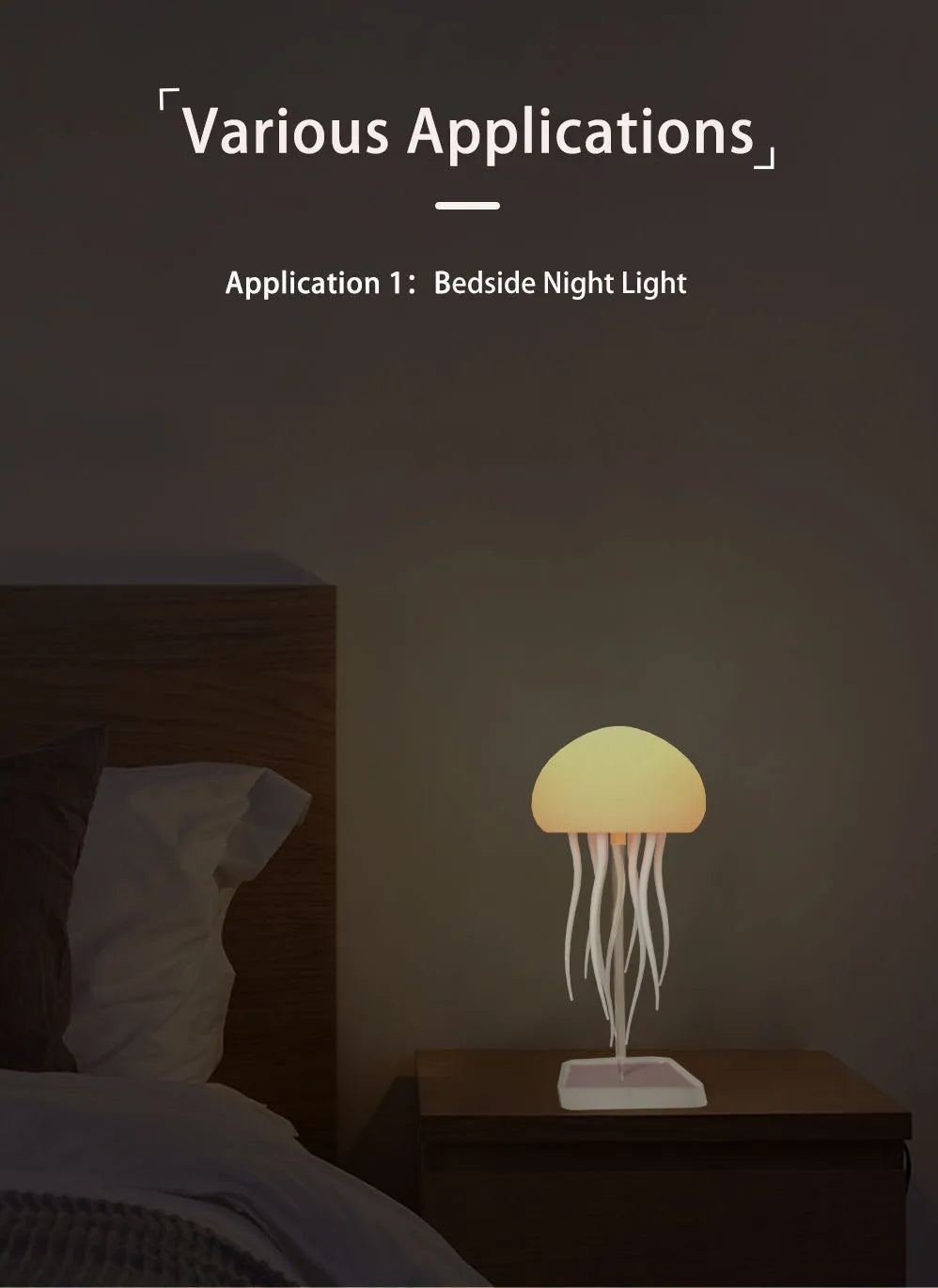 Lampe de table moderne en forme de méduse rechargeable par USB, veilleuse LED réglable à changement de couleur avec base en plastique poli